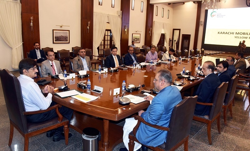 Sindh Chief Minister Syed Murad Ali Shah presides over a meeting on BRTs Yellow Line and Red Line at the CM House on Thursday. &mdash; CM House/Twitter