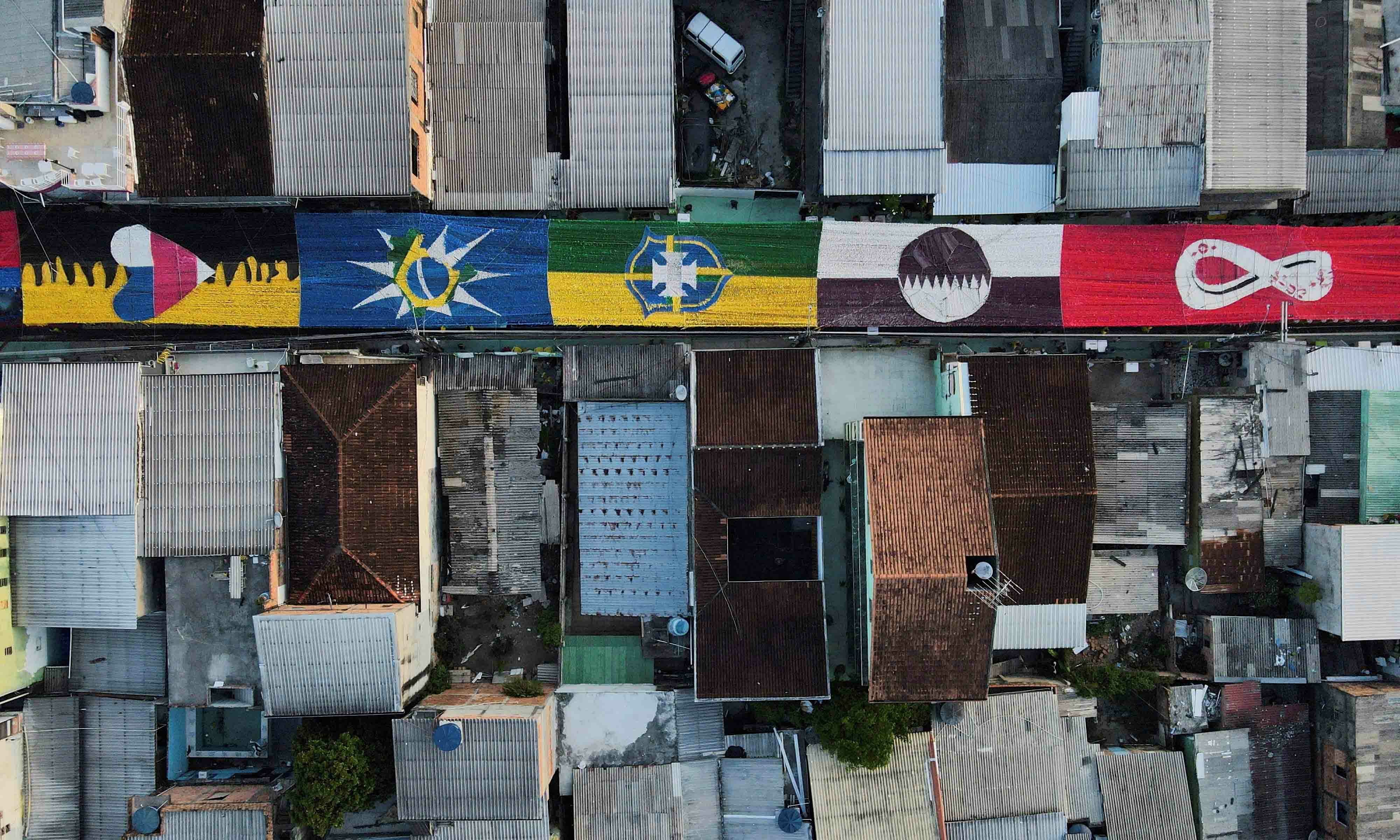 An aerial view of a street decorated for the upcoming 2022 FIFA World Cup Qatar, in the Alvorada neighborhood in Manaus on November 19. — Reuters