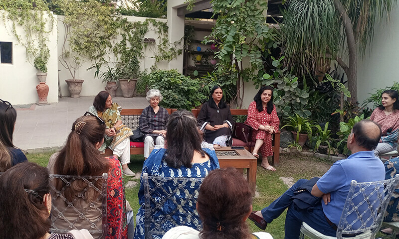 Speakers during the diary launch. (L-R) Publisher Ameena Saiyid, journalist and human rights activist Zohra Yusuf, Director Uks Tasneem Ahmar and psychologist Asha Bedar. &mdash;Photo by the author.