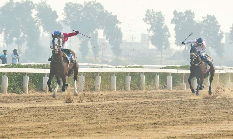 KARACHI: Favourite bay colt Sahil (L) with rider Aftab Chaudhry astride, approaches the winning post ahead of a challenger in the Quaid-e-Azam Gold Cup at the Karachi Racecourse in Dec 2021. —White Star KARACHI: Favourite bay colt Sahil (L) with rider Aftab Chaudhry astride, approaches the winning post ahead of a challenger in the Quaid-e-Azam Gold Cup at the Karachi Racecourse in Dec 2021. —White Star