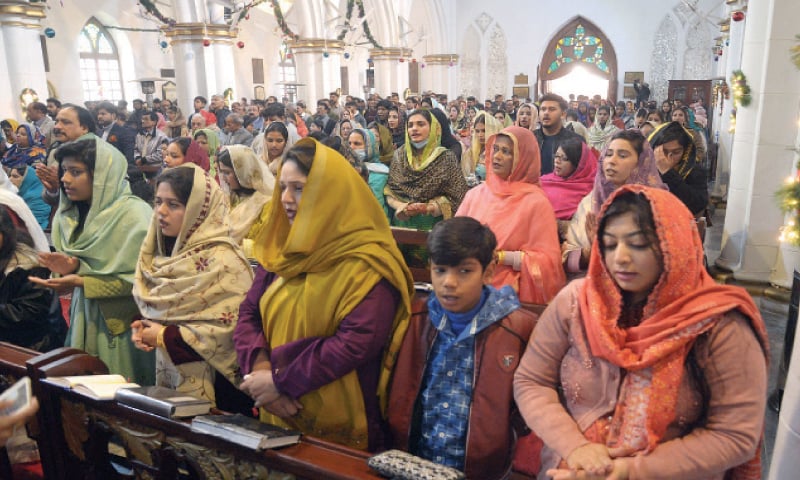 Members of Christian community attend a special service at St John&rsquo;s Cathedral, Peshawar, on Sunday. &mdash; White Star