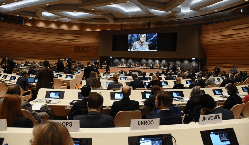 Prime Minister Shehbaz Sharif addresses the international conference on Resilient Pakistan in Geneva on Monday (Jan 19). — PID photo