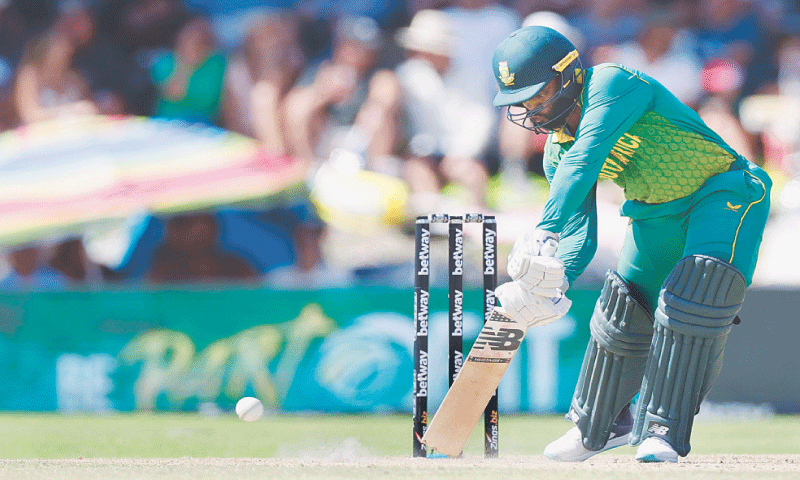 South African captain Temba Bavuma plays a shot during the second One day International against England at Mangaung Oval on Sunday.&mdash;AFP