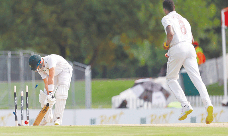 SOUTH AFRICAN opener Aiden Markram is cleaned up by West Indies pacer Alzarri Joseph during the first Test at the SuperSport Park Cricket Stadium on Tuesday.&mdash;AFP