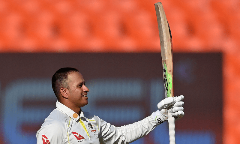 Australia’s Usman Khawaja celebrates after scoring a century (100 runs) during the first day of the fourth and final Test cricket match between India and Australia at the Narendra Modi Stadium in Ahmedabad on March 9, 2023. — AFP Australia’s Usman Khawaja celebrates after scoring a century (100 runs) during the first day of the fourth and final Test cricket match between India and Australia at the Narendra Modi Stadium in Ahmedabad on March 9, 2023. — AFP