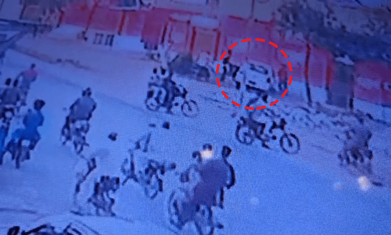 The image taken from the CCTV footage of the incident shows the car the victims were travelling in. — DawnNewsTV