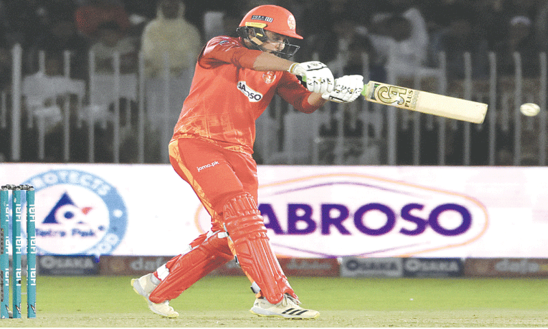 ISLAMABAD United batter Faheem Ashraf plays a shot during the HBL Pakistan Super League match against Quetta Gladiators at the Pindi Cricket Stadium on Sunday.—Tanveer Shahzad/White Star