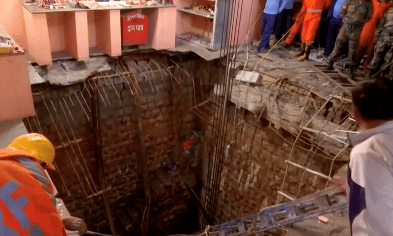 Rescuers conduct an operation at a roof collapse site in Indore, India on March 31, 2023 in this still image from video. &mdash; ANI via Reuters