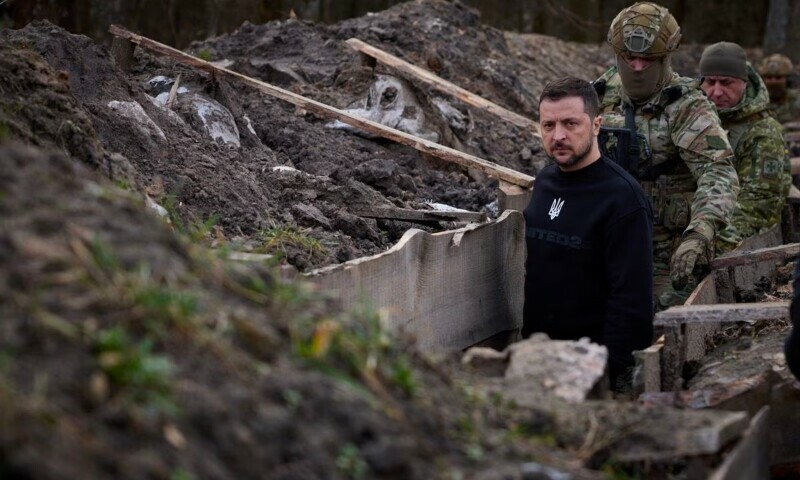 Ukraine’s President Volodymyr Zelenskiy visits positions of Ukrainian Border Guards near the border with Russia, amid Russia’s attack on Ukraine. — Reuters