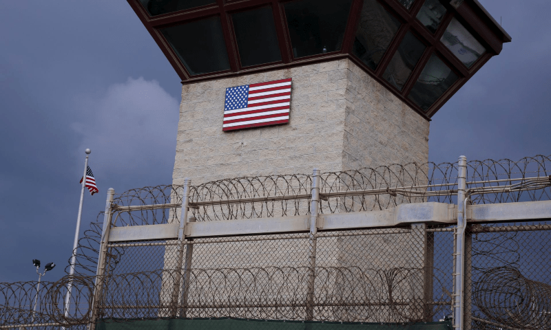 The United States flag decorates the side of a guard tower inside of Joint Task Force Guantanamo Camp VI at the US Naval Base in Guantanamo Bay, Cuba on March 22, 2016. &mdash; Reuters/file