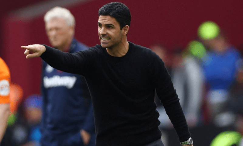 Arsenal manager Mikel Arteta reacts during Premier League match between West Ham United and Arsenal at London Stadium, London, Britain on April 16, 2023. — Reuters Arsenal manager Mikel Arteta reacts during Premier League match between West Ham United and Arsenal at London Stadium, London, Britain on April 16, 2023. — Reuters