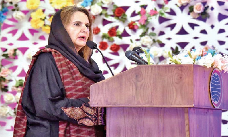 First Lady Samina Alvi speaks at the autism awareness seminar in Islamabad on Saturday. — APP