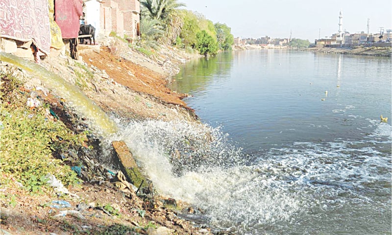 ONE of the many sites from where domestic and industrial wastewater is released into Old Phulelli/Pinyari canal as execution of a major treatment plant hits delays.&mdash;Umair Ali