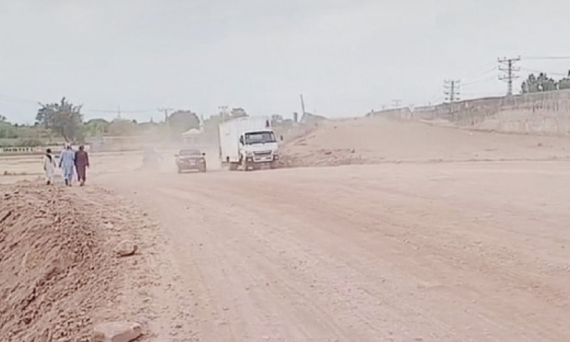 A view of the under-construction Kohat-Pindigheb highway in Kohat. &mdash; Dawn