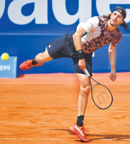 STEFANOS Tsitsipas of Greece in action during his Barcelona Open match against Australia’s Alex de Minaur on Friday.—AFP