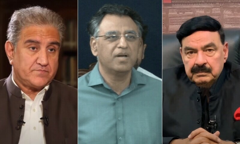 This combo photo shows Shah Mahmood Qureshi (left), Asad Umar (middle) and Sheikh Rashid. — DawnNewsTV