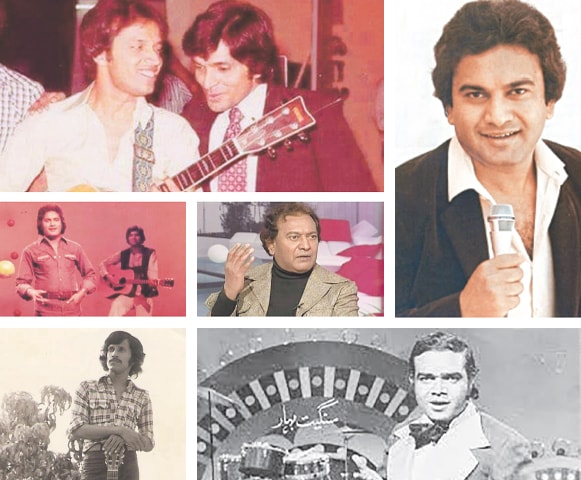 Clockwise from top left: Alamgir with Moin Akhtar, A. Nayyar, Alamgir, Ahmed Rushdi in his heyday, Alamgir in the ’70s, A. Nayyar in the ’70s and in later years