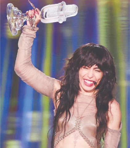 SWEDISH singer Loreen holds her trophy after winning the Eurovision Song Contest on Saturday.&mdash;Reuters