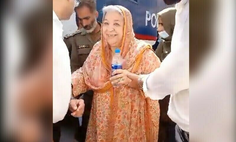 PTI leader Yasmin Rashid photographed outside an anti-terrorism court in Lahore on Saturday. — Screengrab via video on PTI Twitter