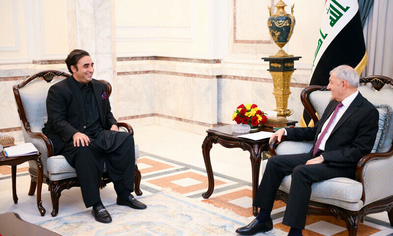 Foreign Minister Bilawal Bhutto-Zardari (L) meets with Iraqi President Dr Abdul Latif Rashid (R) in Baghdad on Monday. — Photo courtesy Radio Pakistan