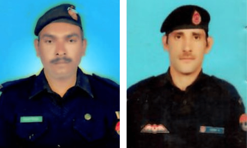 Police constables Umra Khan (L) and Ashraf Ali (R), who embraced martyrdom on Thursday after unknown assailants opened fire on them in Mingora, Swat. — Photo provided by author