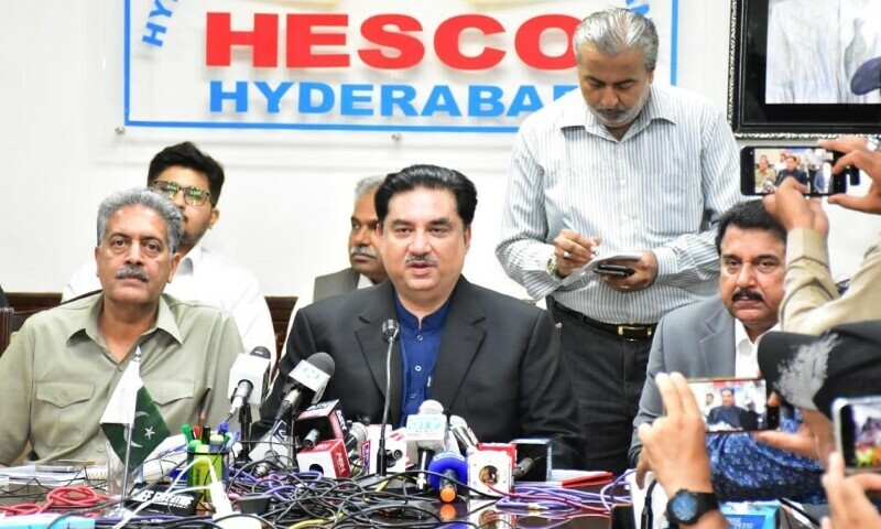 Energy Minis&shy;ter Khurram Dastgir speaks at a press conference in Hyderabad on Thursday. &mdash; Photo courtesy: PID