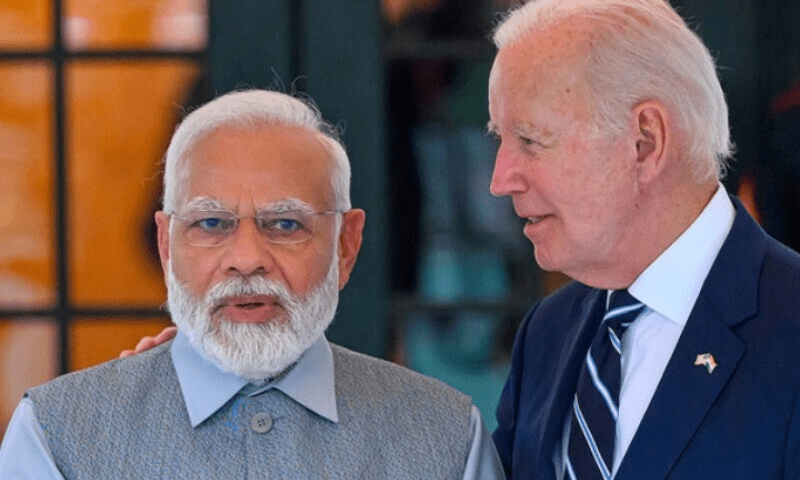 US President Joe Biden (R) greets India’s Prime Minister Narendra Modi as he arrives at the South Portico of the White House in Washington, DC on June 21, 2023.— AFP/File