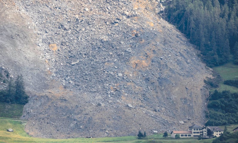 A View of the massive landslide that missed a village “by a hair” in Switzerland when part of the mountain towering above the hamlet crashed down on Thursday night.—AFP