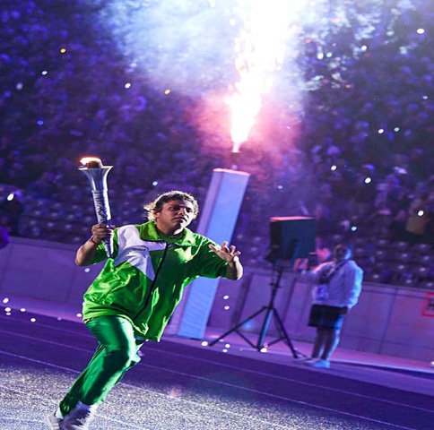 Pakistani athlete Sana carries the torch during the opening of 16th Special Olympic World Games at Berlin&rsquo;s Olympia Stadium, on Saturday.&mdash;APP