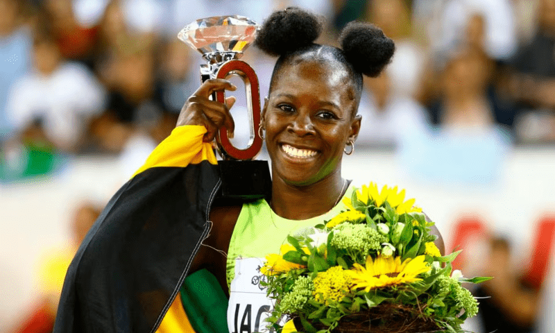Jamaica&rsquo;s Shericka Jackson celebrates with trophy after winning the women&rsquo;s 200m final &ndash;  Diamond League - Zurich at the Letzigrund Stadium, Zurich, Switzerland on September 8, 2022. &mdash; Reuters