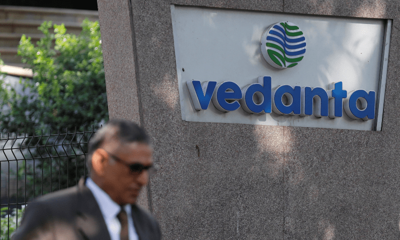 A man walks past the logo of Vedanta outside its headquarters in Mumbai, India  on January 31, 2018. &mdash; Reuters