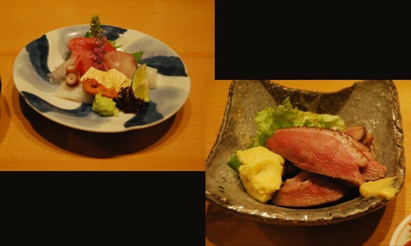 Sashimi and roast duck from a small restaurant in Kyoto. — Photo by author