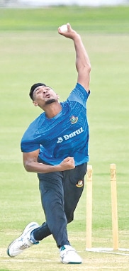 BANGLADESH pacer Mustafizur Rahman bowls during a practice session at the Zahur Ahmed Chowdhury Stadium on Tuesday.&mdash;AFP
