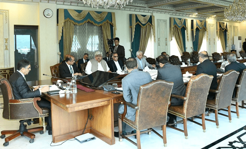 Caretaker Prime Minister Anwaarul Haq Kakar chairs a meeting in Islamabad on Tuesday. &mdash; APP