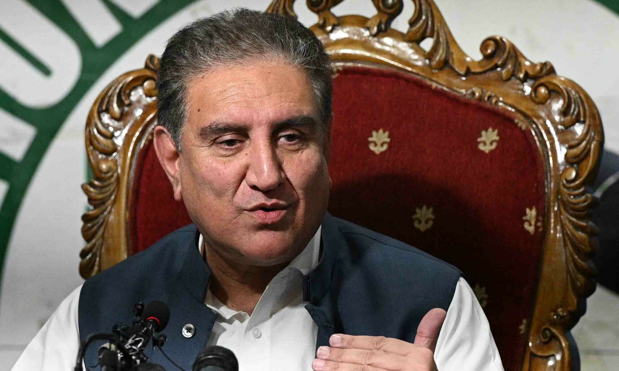 Shah Mahmood Qureshi speaks during a press conference in Islamabad on August 19. — AFP