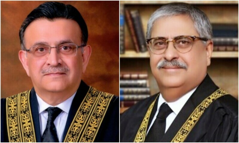 The photo shows CJP Umar Ata Bandial and Justice Athar Minallah. — SC website