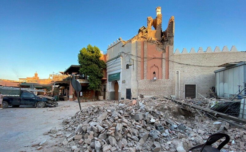 A view shows damage at an old mosque in the historic city of Marrakech, following a powerful earthquake in Morocco on Saturday. &mdash; Reuters