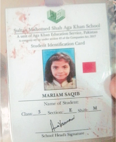 The bloodstained school identity card of the victim.—@MImranAhmed73/X