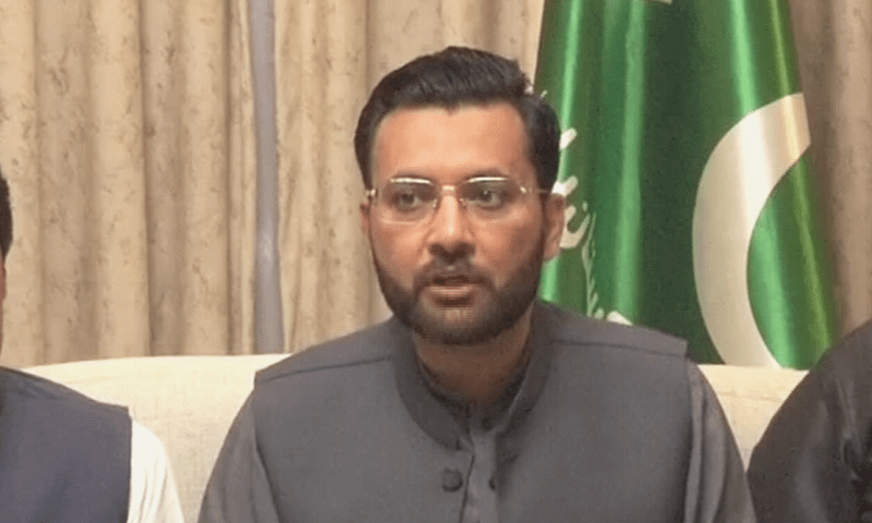 Farrukh Habib addresses a press conference on Monday. — DawnNewsTV