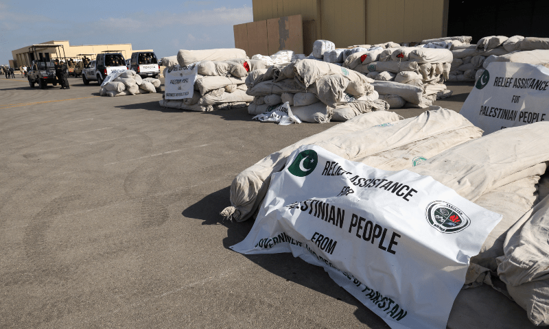  Views of humanitarian aid from Pakistan for Palestinians as it waits for the reopening of the Rafah border crossing on the Egyptian side to enter Gaza, at Al Arish airport, Egypt on October 20, 2023. &mdash; Reuters 