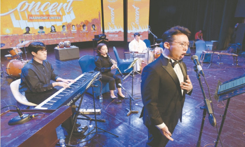 Korean group Ladn performs at a concert titled ‘Hamony Unites’ at the National College of Arts in Islamabad on Friday. — Photo by Tanveer Shahzad Korean group Ladn performs at a concert titled ‘Hamony Unites’ at the National College of Arts in Islamabad on Friday. — Photo by Tanveer Shahzad