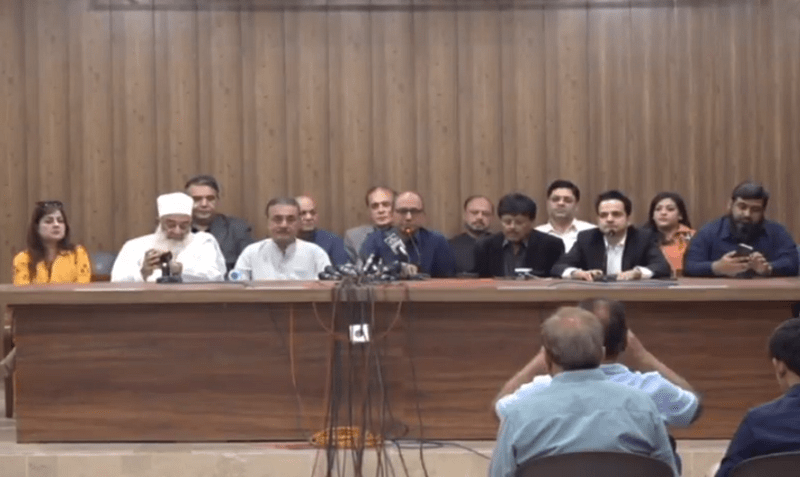 PPP leader Saeed ghani (C) addresses a press conference in Karachi on Tuesday. — PPP/YouTube PPP leader Saeed ghani (C) addresses a press conference in Karachi on Tuesday. — PPP/YouTube