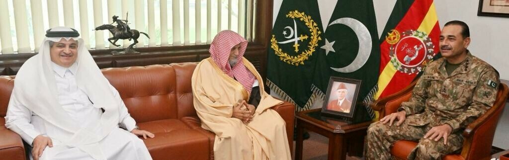A meeting between Chief of Army Staff General Asim Munir and Imam-i-Kaaba Sheikh Saleh bin Abdullah at the General Headquarters in Rawalpindi on Friday. &mdash; ISPR