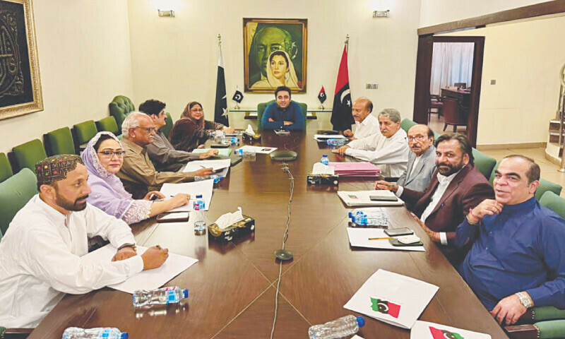 PPP chairman Bilawal Bhutto-Zardari chairs the party meeting on Wednesday.—Dawn PPP chairman Bilawal Bhutto-Zardari chairs the party meeting on Wednesday.—Dawn