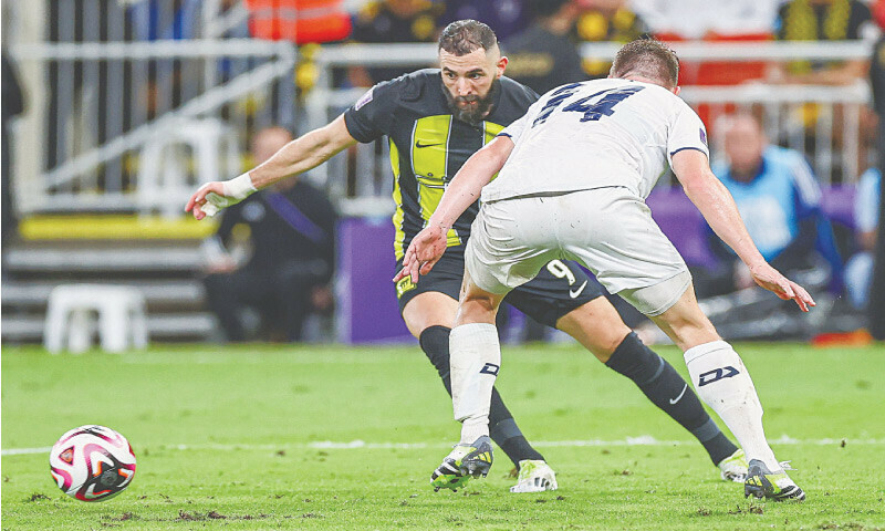JEDDAH: Al Ittihad&rsquo;s Karim Benzema dribbles during the FIFA Club World Cup first-round match against Auckland City at the King Abdullah Sports City Stadium.&mdash;AFP