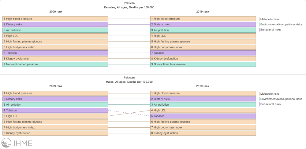 Risk factors of death among CVD patients in Pakistan categorised by sex. Source: Institute For Health Metrics and Evaluation (IHME)