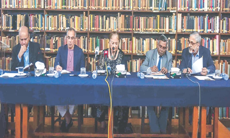 (From left to right) Dr Farhan Hanif Siddiqi, Dr S. Akabr Zaidi, Dr Masuma Hasan, Dr Moonis Ahmar and Zafar Shafique participate in the seminar. &mdash;Fahim Siddiqi / White Star