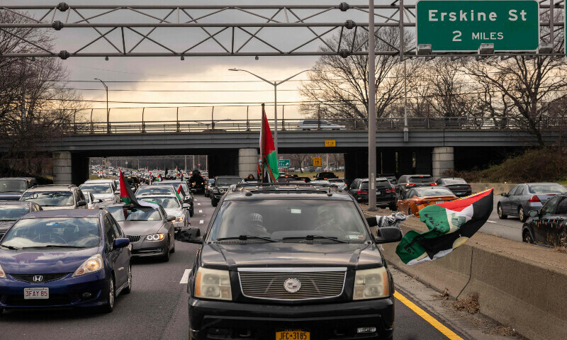 Protesters rally during the &ldquo;Global Strike for Gaza!&rdquo; in support of Palestinians near John F. Kennedy International Airport on January 1, 2024, in the Brooklyn borough of New York. &mdash; AFP