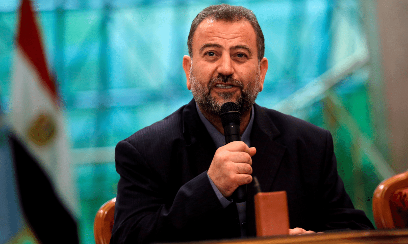  Head of Hamas delegation Saleh al-Arouri speaks during a reconciliation deal signing ceremony in Cairo, Egypt on Oct 12, 2017. &mdash; Reuters 