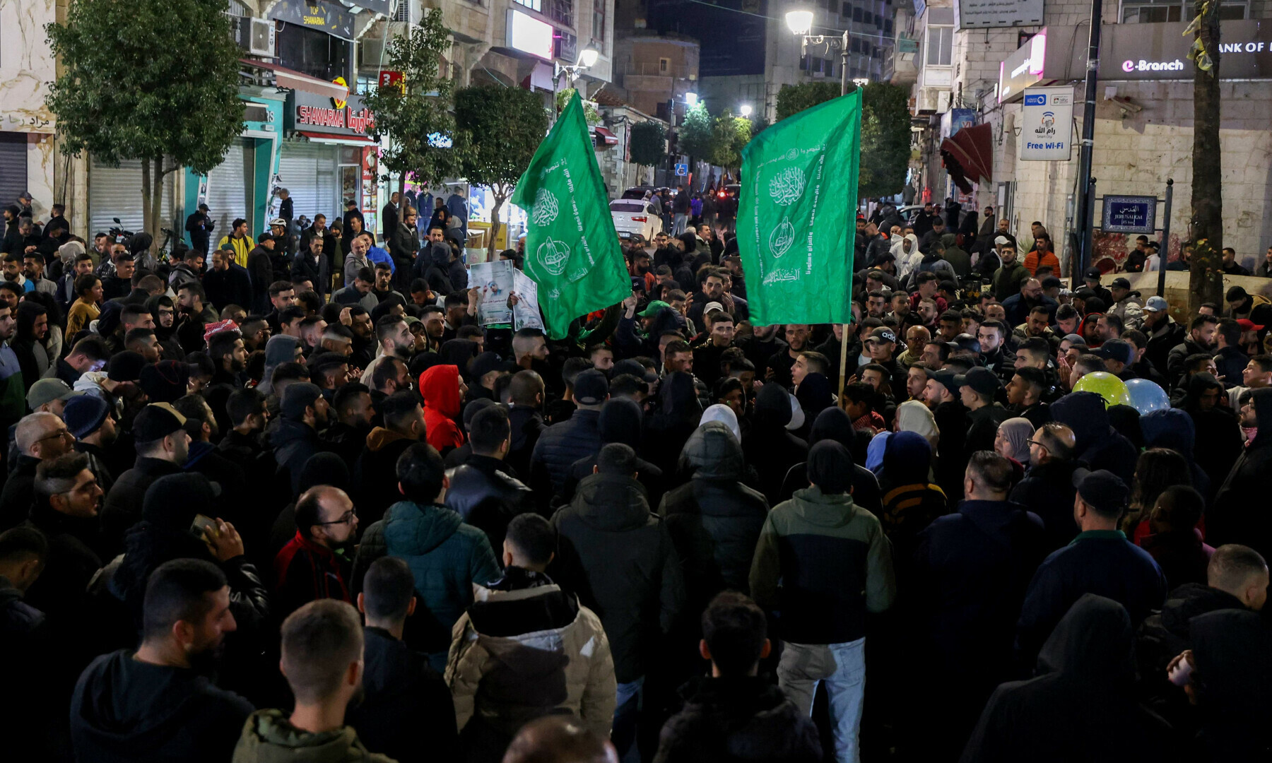  Palestinian Hamas supporters in the West Bank city of Ramallah protest on Jan 2, 2024 against an Israeli strike in Lebanon that killed Hamas&rsquo; deputy leader Saleh al-Aruri earlier. &mdash; AFP 